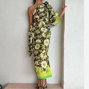 ALEMAIS WINNIE MIDI DRESS CHOCOLATE/FLORAL SIZE 2 NWT